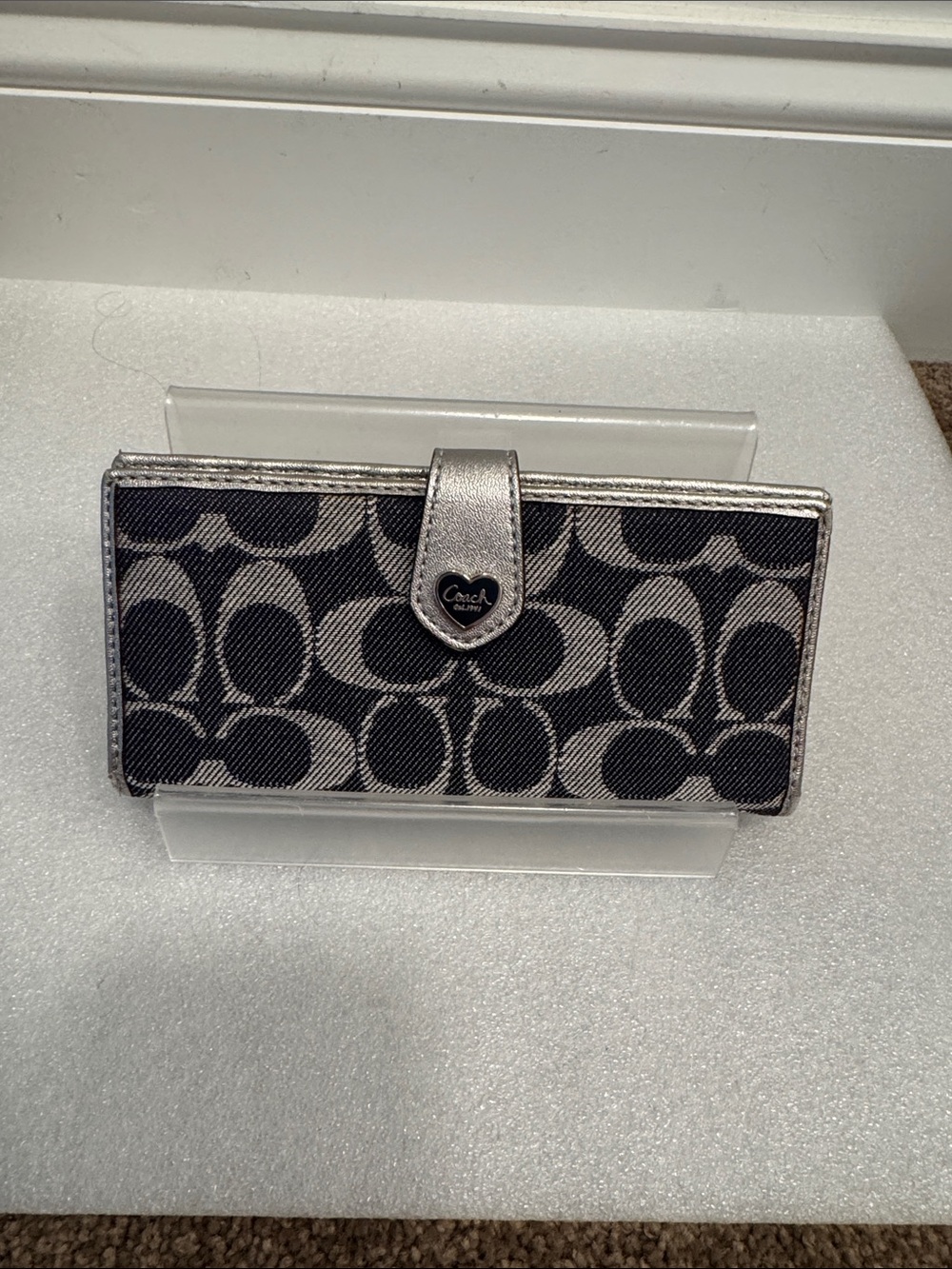 Coach signature logo denim snap wallet